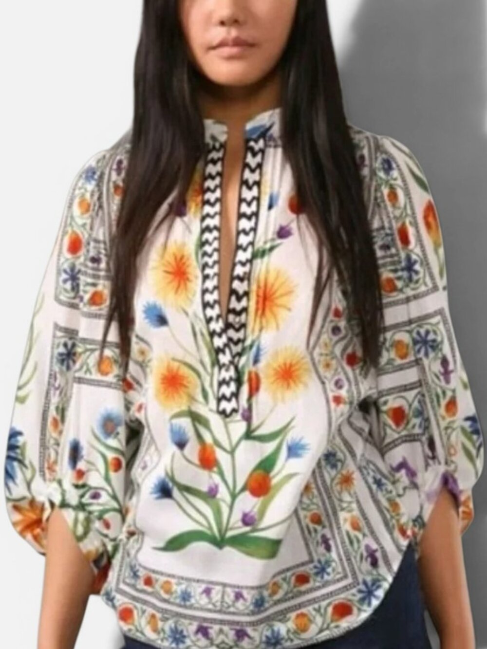 Diane von Furstenberg Syrah Floral Silk Blend Blouse Sz 8 Boho Tunic Top